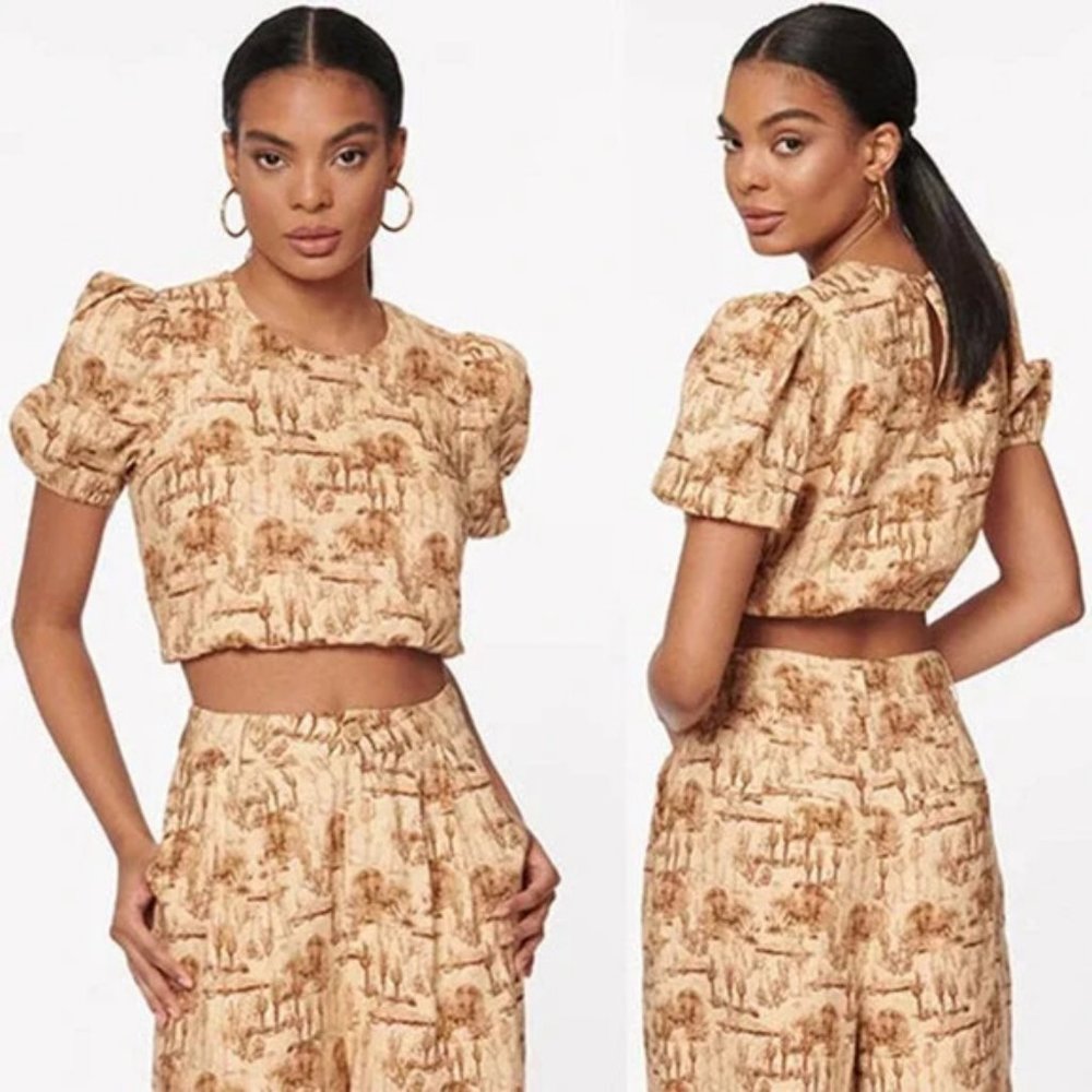 Cami NYC Flor Crop Versatile Puff Sleeve Blouse Top Women's Dessert Size: XS NWT
